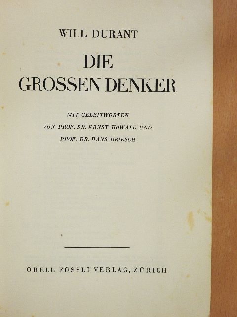 Will Durant - Die Grossen Denker [antikvár]