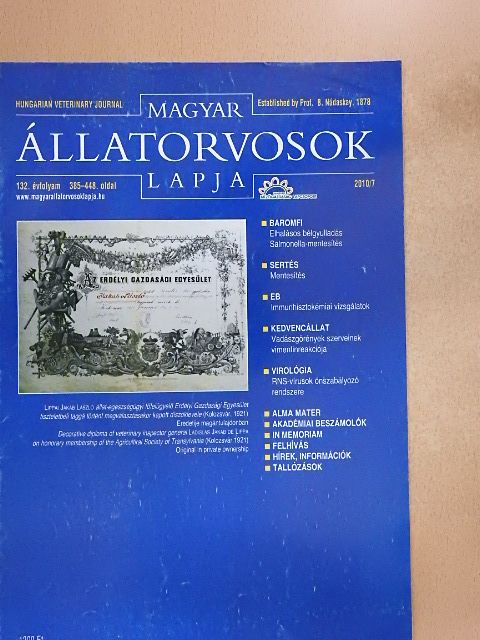 Jakab Csaba - Magyar Állatorvosok Lapja 2010/7. [antikvár]