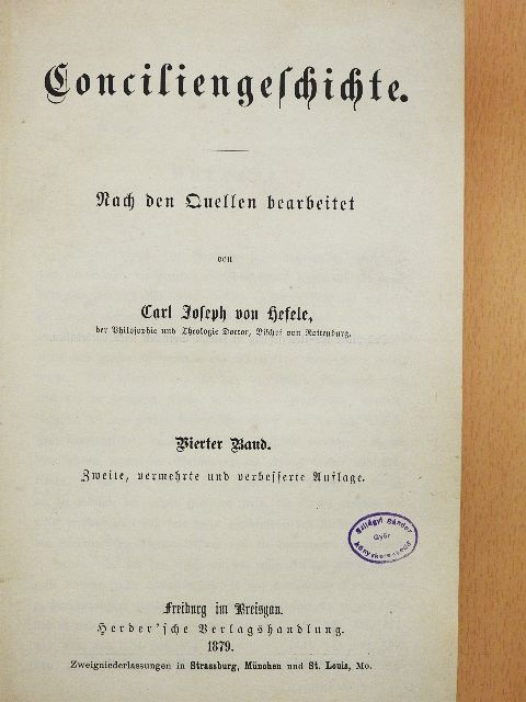 Carl Joseph von Hefele - Conciliengeschichte IV. (gótbetűs) [antikvár]