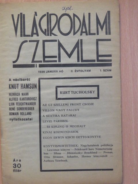 Ascher László - Világirodalmi Szemle 1936. január [antikvár]