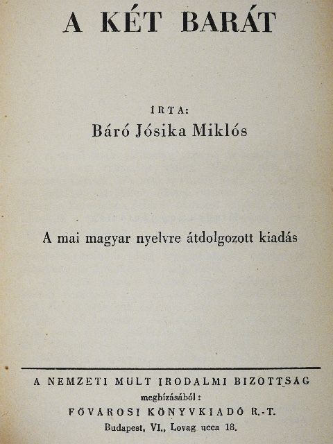 Báró Jósika Miklós - A két barát [antikvár]