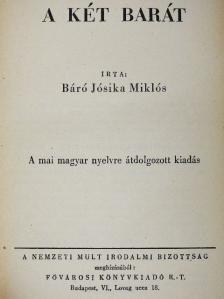 Báró Jósika Miklós - A két barát [antikvár]