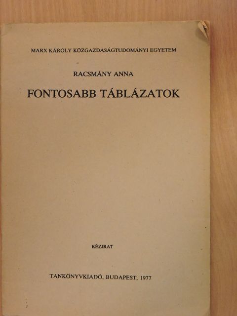 Racsmány Anna - Fontosabb táblázatok [antikvár]