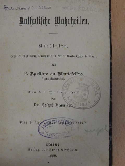 P. Agostino da Montefeltro - Katholische Wahrheiten (gótbetűs) [antikvár]