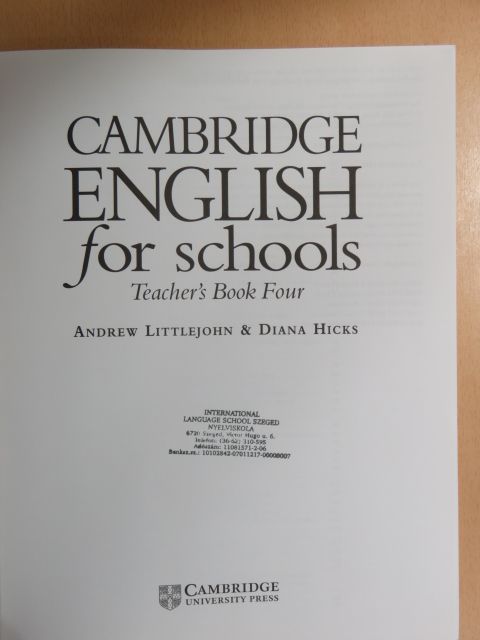 Andrew Littlejohn - Cambridge English for Schools - Teacher's Book Four [antikvár]