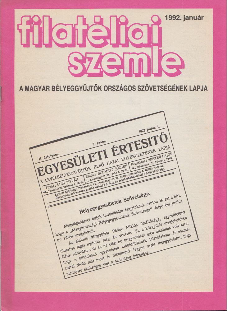 Dr. Simándy Béla (szerk.) - Filatéliai szemle 1992. január [antikvár]