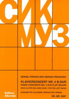 PROKOFJEW - KLAVIERKONZERT NR.4 B-DUR OP.53 (FÜR DIE LINKE HAND) AUSGABE FÜR 2 KLAVIERE