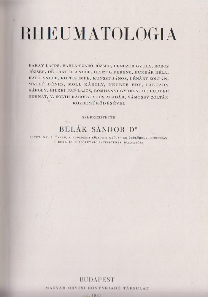 Belák Sándor Dr. (szerk.) - Rheumatologia [antikvár]