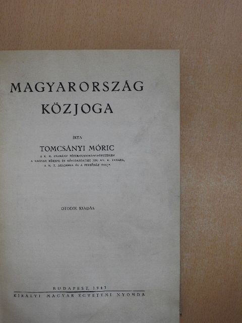 Tomcsányi Móric - Magyarország közjoga [antikvár]