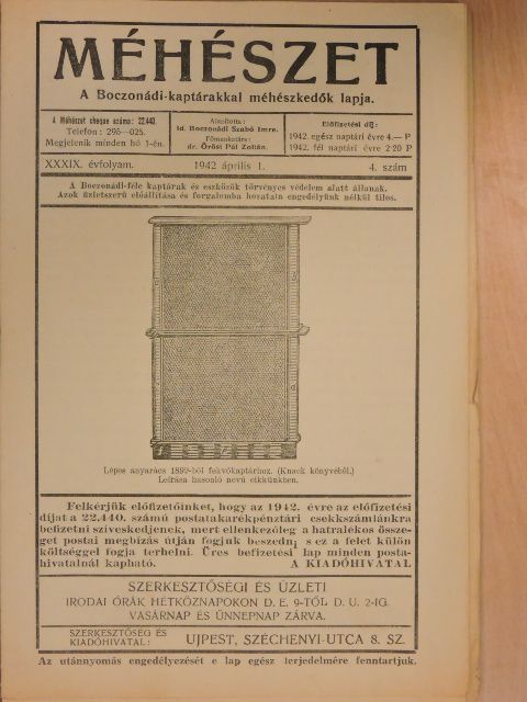 Dr. Lenkey Dezső - Méhészet 1942. április 1. [antikvár]