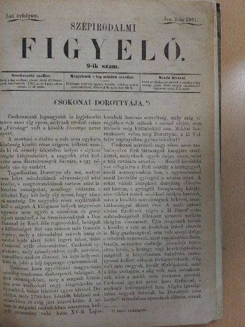 Medgyes Lajos - Szépirodalmi figyelő 1861. (nem teljes évfolyam) [antikvár]