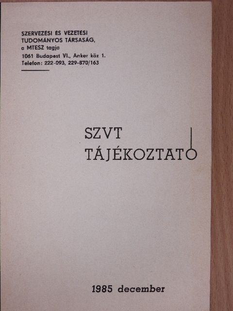 SZVT Tájékoztató 1985. december [antikvár]