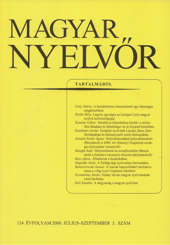 Magyar Nyelvőr 124. évfolyam 2000. július- szeptember 3. szám [antikvár]
