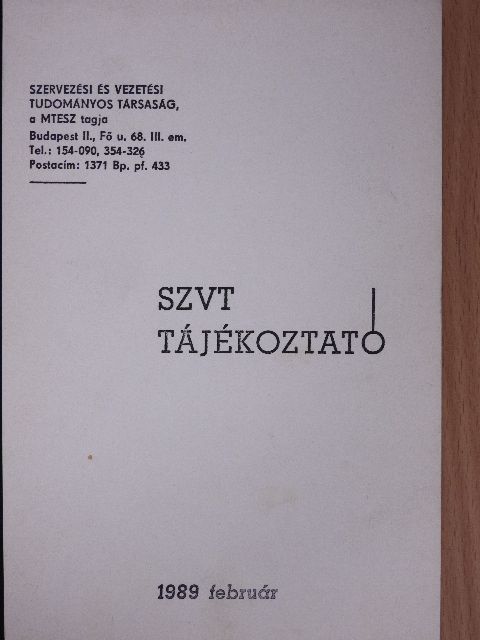 SZVT Tájékoztató 1989. február [antikvár]