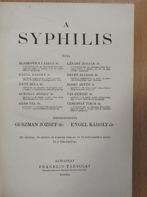 Dr. Blaskovics László - A syphilis [antikvár]