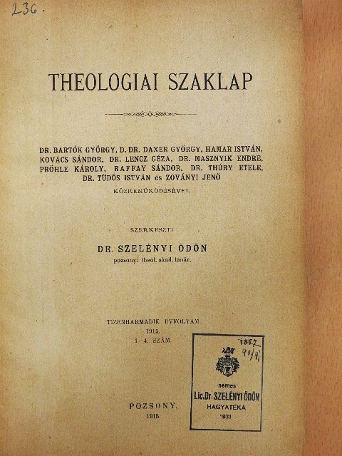 Dr. Daxer György - Theologiai szaklap 1915-1916. január-december [antikvár]