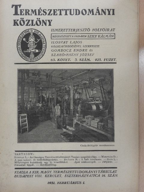 Ilosvay L. - Természettudományi Közlöny 1931. februárius 1. [antikvár]