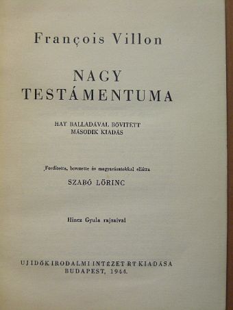 Francois Villon - Francois Villon Nagy Testámentuma [antikvár]