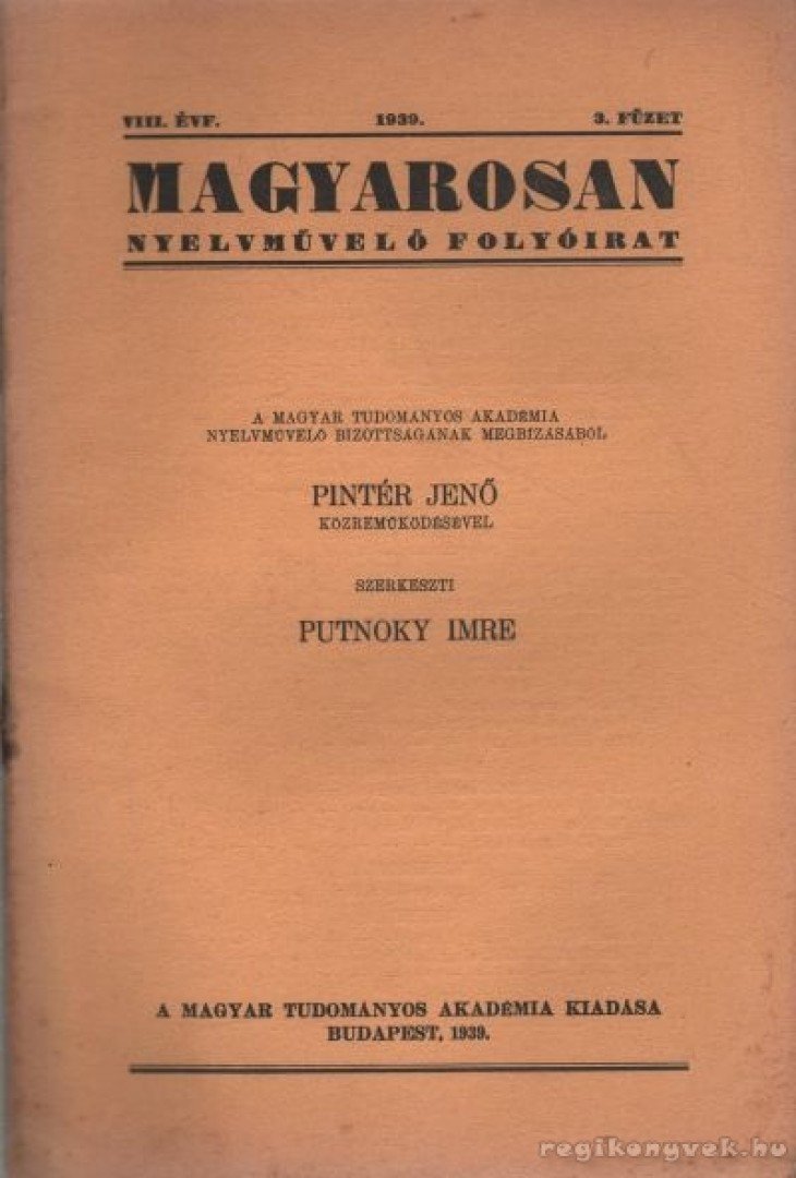 Putnoky Imre - Magyarosan VIII. évf. 1939. 3. füzet [antikvár]