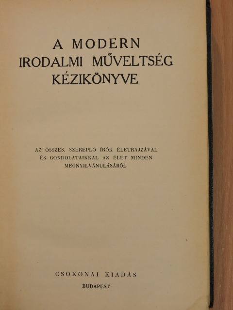 Benamy Sándor - A modern irodalmi műveltség kézikönyve [antikvár]