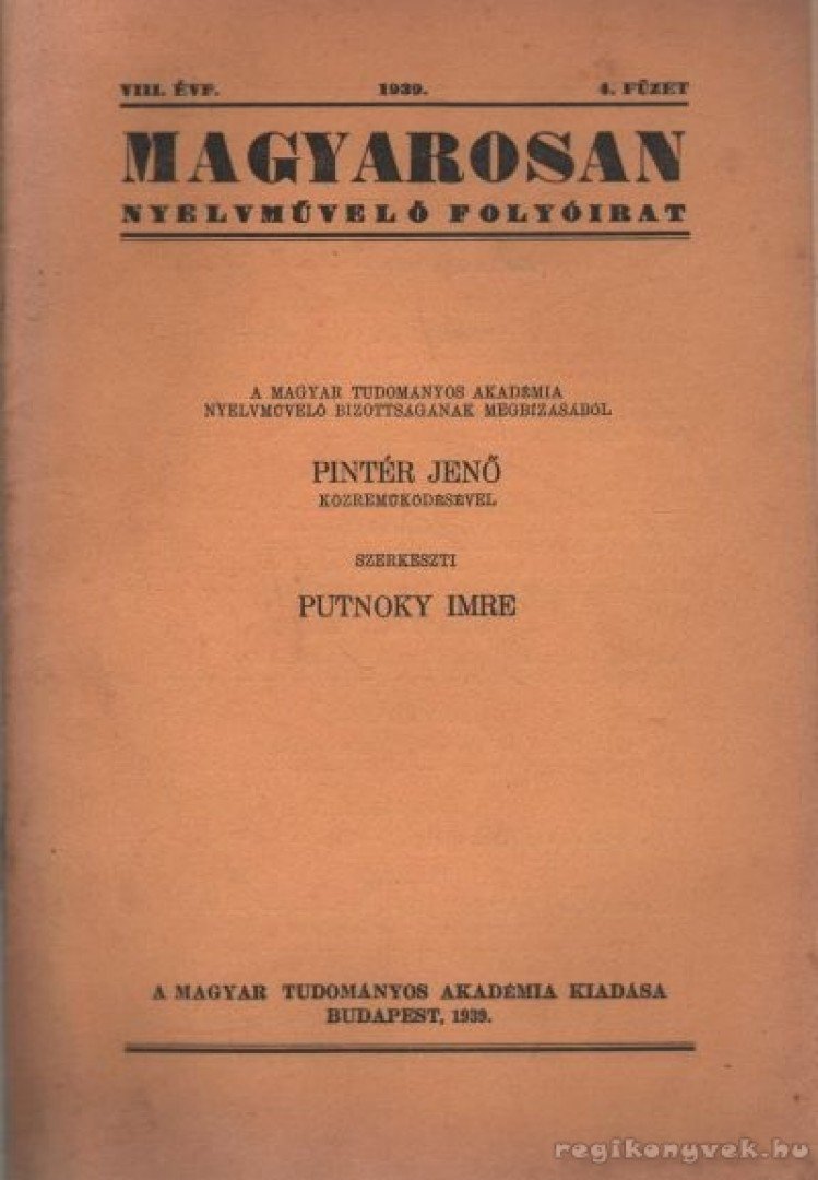 Putnoky Imre - Magyarosan VIII. évf. 1939. 4. füzet [antikvár]