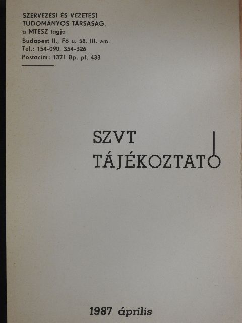 SZVT Tájékoztató 1987. április [antikvár]