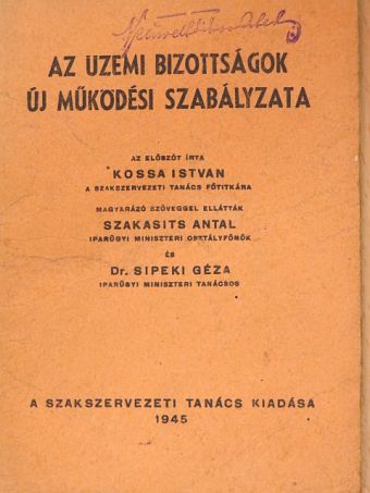 Az üzemi bizottságok új működési szabályzata [antikvár]