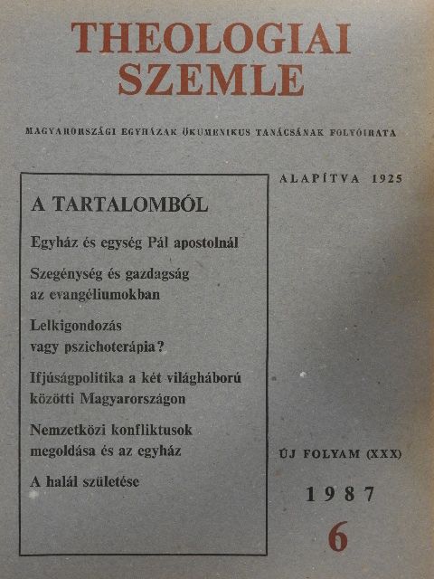 Békési Andor - Theologiai Szemle 1987/6. [antikvár]
