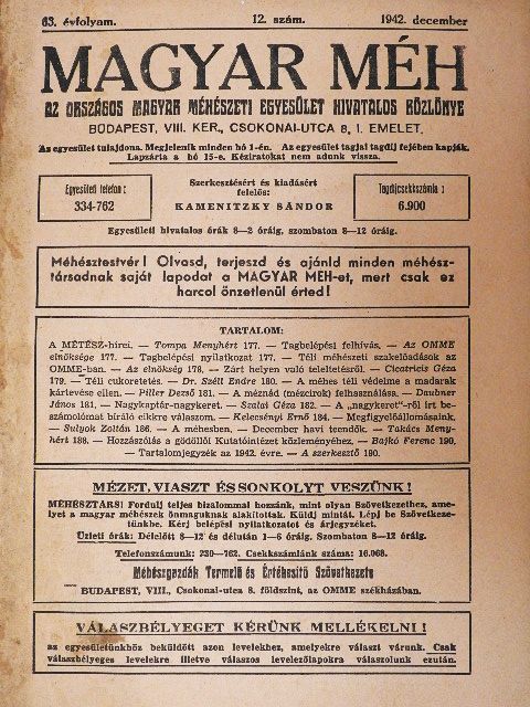 Piller Dezső - Magyar Méh 1942. december [antikvár]