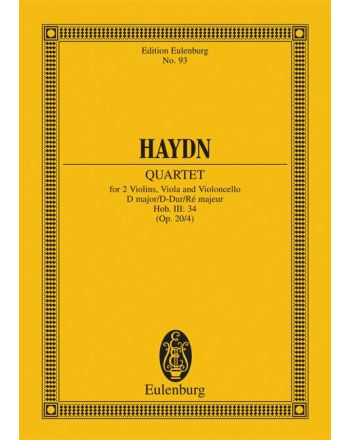 HAYDN JOSEPH - QUARTET FOR 2 VIOLINS, VIOLA AND VIOLONCELLO D MAJOR HOB.III:34 (OP. 20/4) TASCHENPARTITUR
