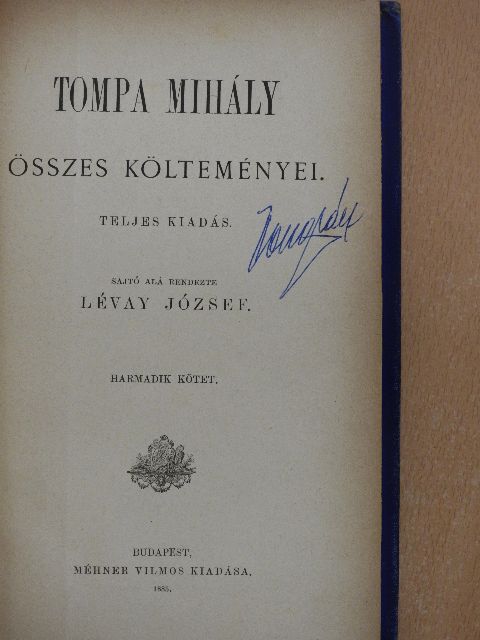 Tompa Mihály - Tompa Mihály összes költeményei III. (töredék) [antikvár]