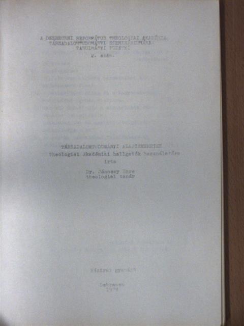 Dr. Jánossy Imre - Társadalomtudományi alapismeretek [antikvár]