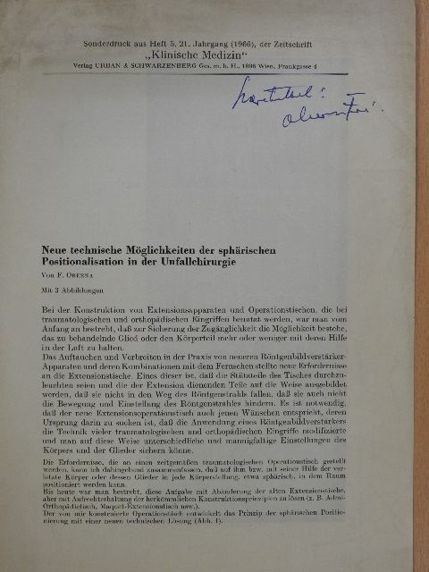 F. Oberna - Neue technische Möglichkeiten der sphärischen Positionalisation in der Unfallchirurgie (dedikált példány) [antikvár]