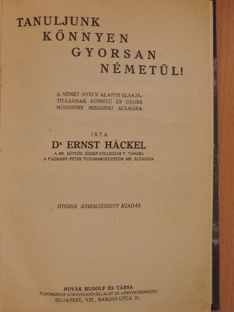Dr. Ernst Häckel - Tanuljunk könnyen, gyorsan németül! [antikvár]