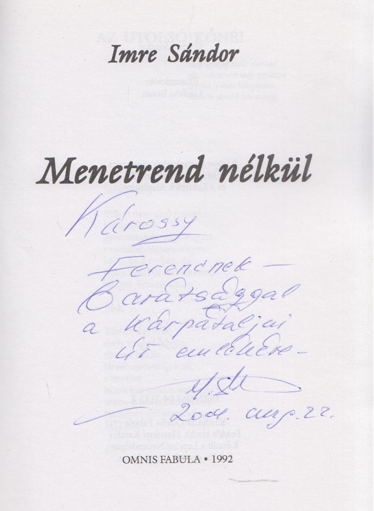 Imre Sándor - Menetrend nélkül (dedikált) [antikvár]