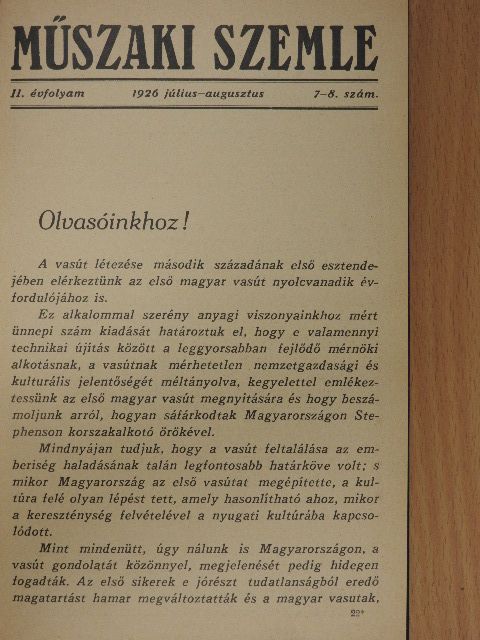 Bányász Béla - Műszaki szemle 1926. július-augusztus [antikvár]