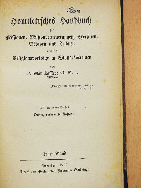 P. Max Kassiepe O. M. I. - Homiletisches Handbuch I. (gótbetűs) [antikvár]