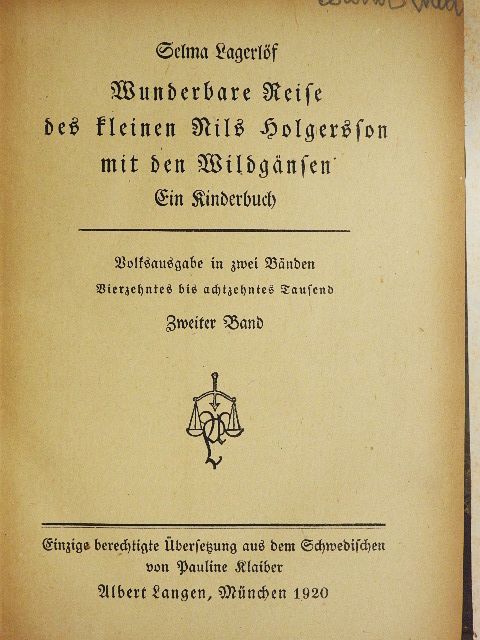 Selma Lagerlöf - Wunderbare Reise des kleinen Nils Holgersson mit den Wildgänsen II. (gótbetűs) (töredék) [antikvár]