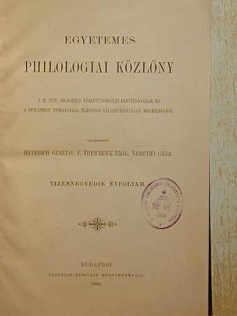Balassa József - Egyetemes Philologiai Közlöny 1890. [antikvár]