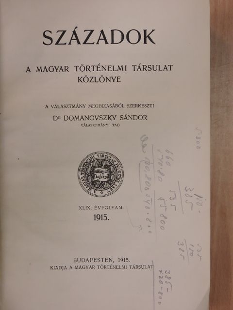 Berzeviczy Albert - Századok 1915. január-december [antikvár]