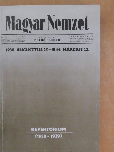 Kendéné Palágyi Erzsébet - Magyar Nemzet Repertórium (1938-1939) [antikvár]