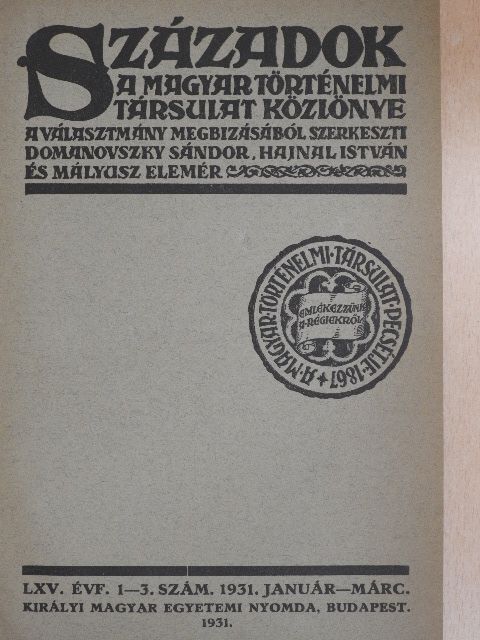 Asztalos Miklós - Századok 1931. január-december [antikvár]