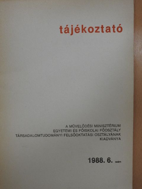 Dr. Gábor Éva - Tájékoztató 1988/6. [antikvár]