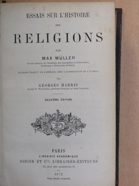 Georges Harris - Essais sur l'Histoire des Religions [antikvár]