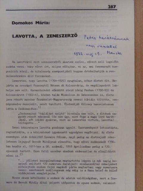 Domokos Mária - Lavotta, a zeneszerző (dedikált példány) [antikvár]
