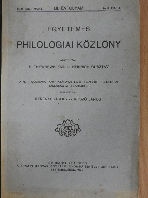 H. A. Korff - Egyetemes Philologiai Közlöny 1928. január-március [antikvár]