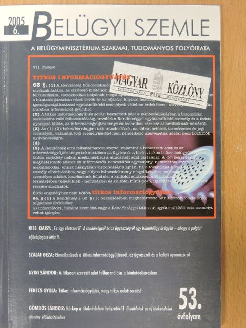 Bartkó Róbert - Belügyi Szemle 2005/6. [antikvár]