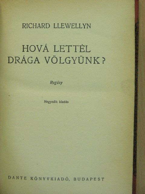 Richard Llewellyn - Hová lettél drága völgyünk? [antikvár]