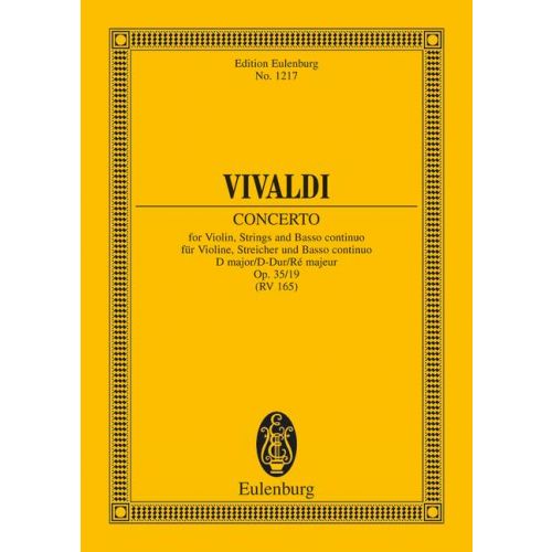 Vivaldi - CONCERTO FOR VIOLIN, STRINGS AND BC D MAJOR OP.35/19 (P 165) POCKET SCORE