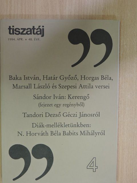 Alföldy Jenő - Tiszatáj 1994. április [antikvár]